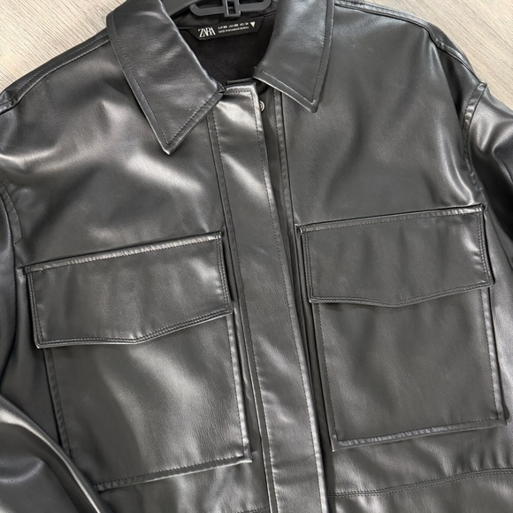 Zara Black Faux Leather Shirt Jacket - Picture 4 of 5
